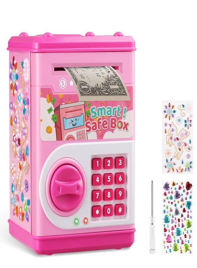 STOPKLAS Piggy Bank for Kids, Electronic Mini ATM Bank with Password for Boys Girls, Money Saving Box with Auto Grab Bill Slot, Cash Coin Can Money Safe Toy, Birthday for Age 3-12, Pink - Image 1